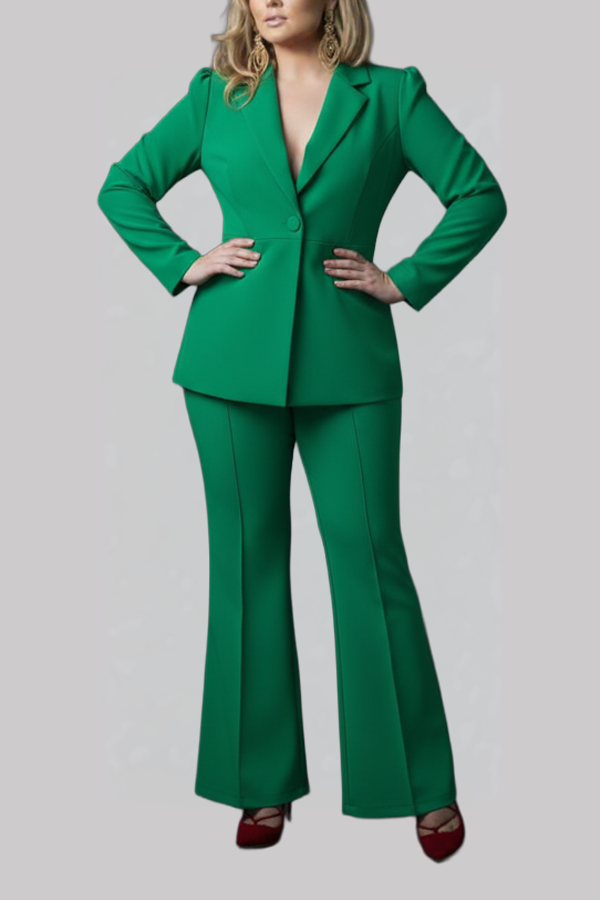 Tailored Green Pantsuit Set (Plus Size)