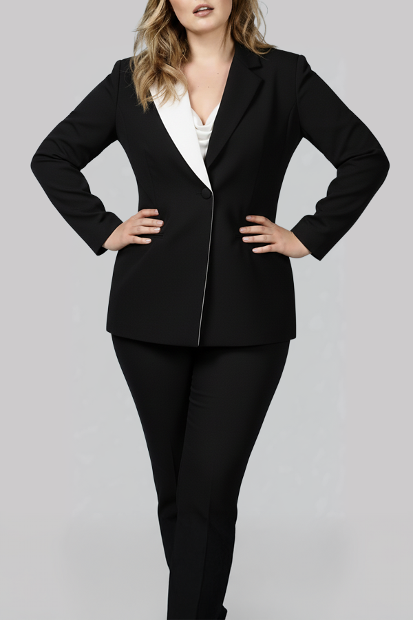 Black & White Contrast Pantsuit Set (Plus Size)