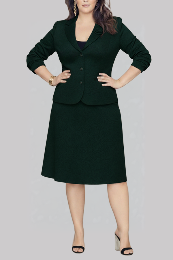 Deep Green Classic Skirt Suit Set (Plus Size)