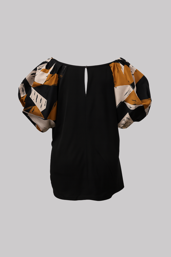 Color Block Puff Sleeve Top (Plus Size)