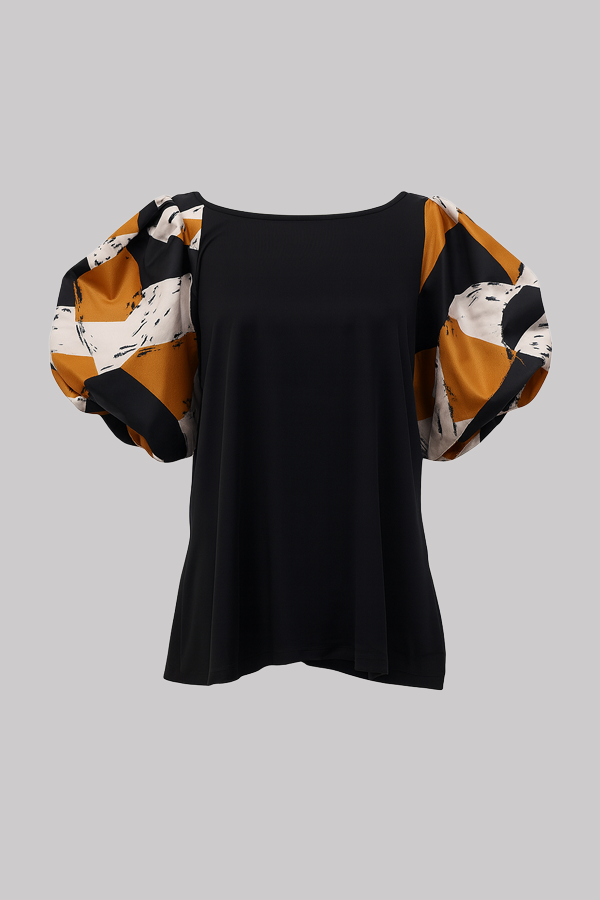 Color Block Puff Sleeve Top (Plus Size)