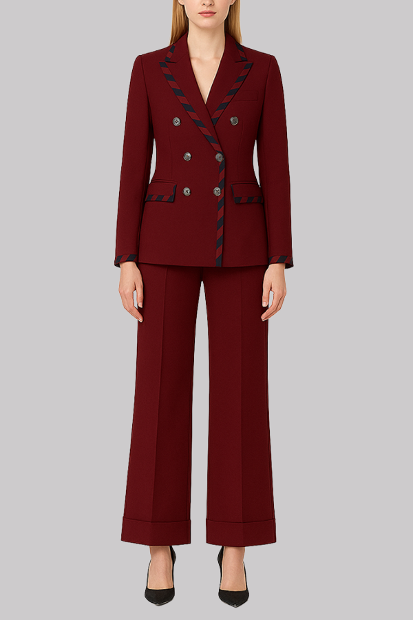 Burgundy Double-Breasted Pantsuit