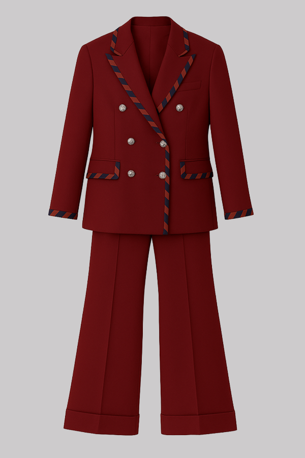 Burgundy Double-Breasted Pantsuit