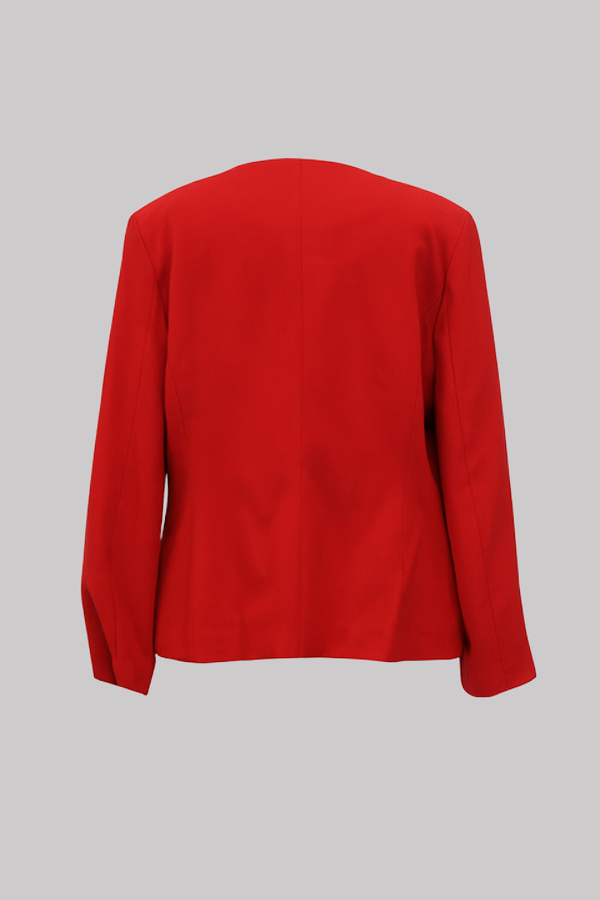 Red Ruffle Detail Skirt Suit