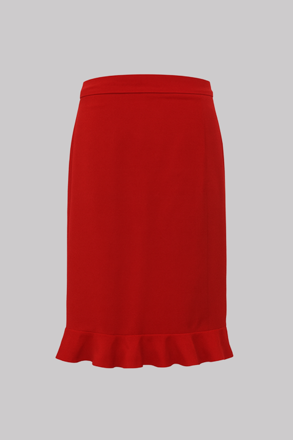 Red Ruffle Detail Skirt Suit (Plus Size)