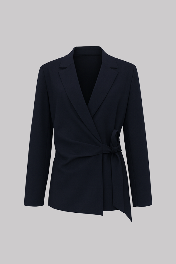 Navy Wrap Blazer Skirt Suit