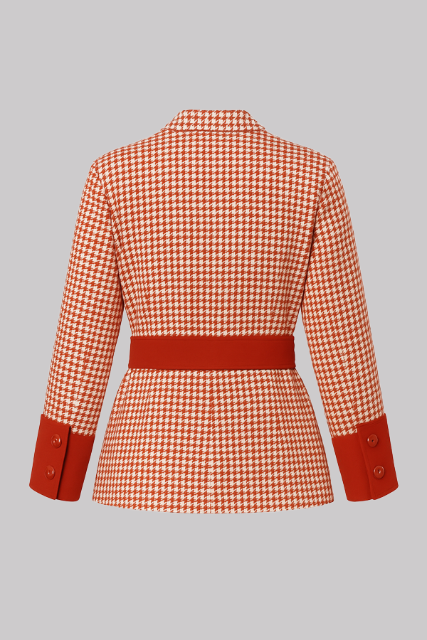 Orange Houndstooth Belted Pantsuit