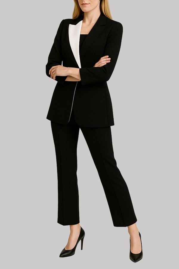 Black & White Contrast Pantsuit Set