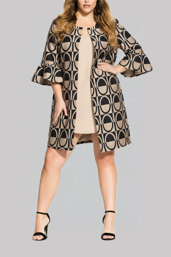 Geometric Jacquard Coat (Plus Size)