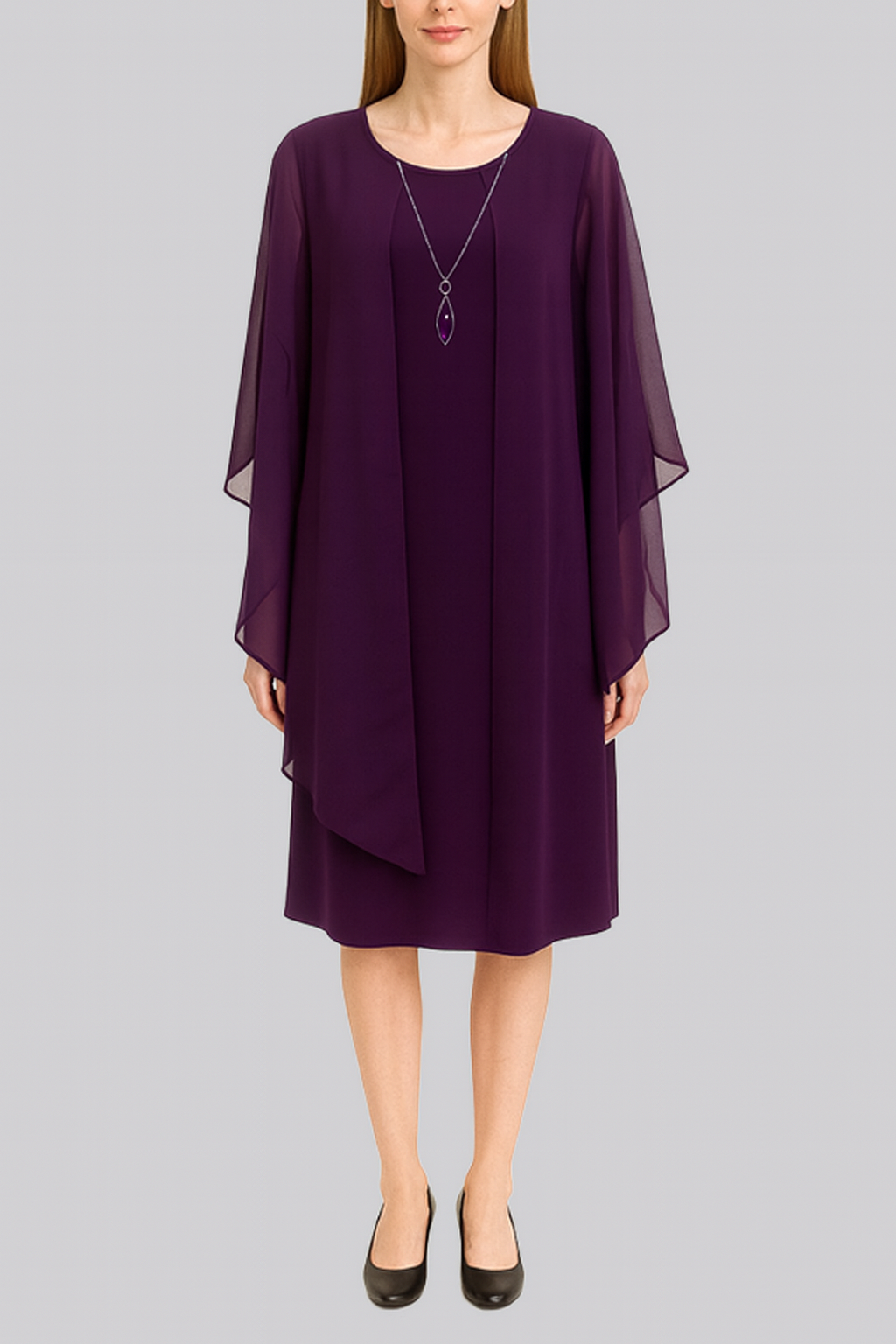 Chiffon Cape Overlay Dress GO-GLAM Chiffon Cape Overlay Dress GO-GLAM