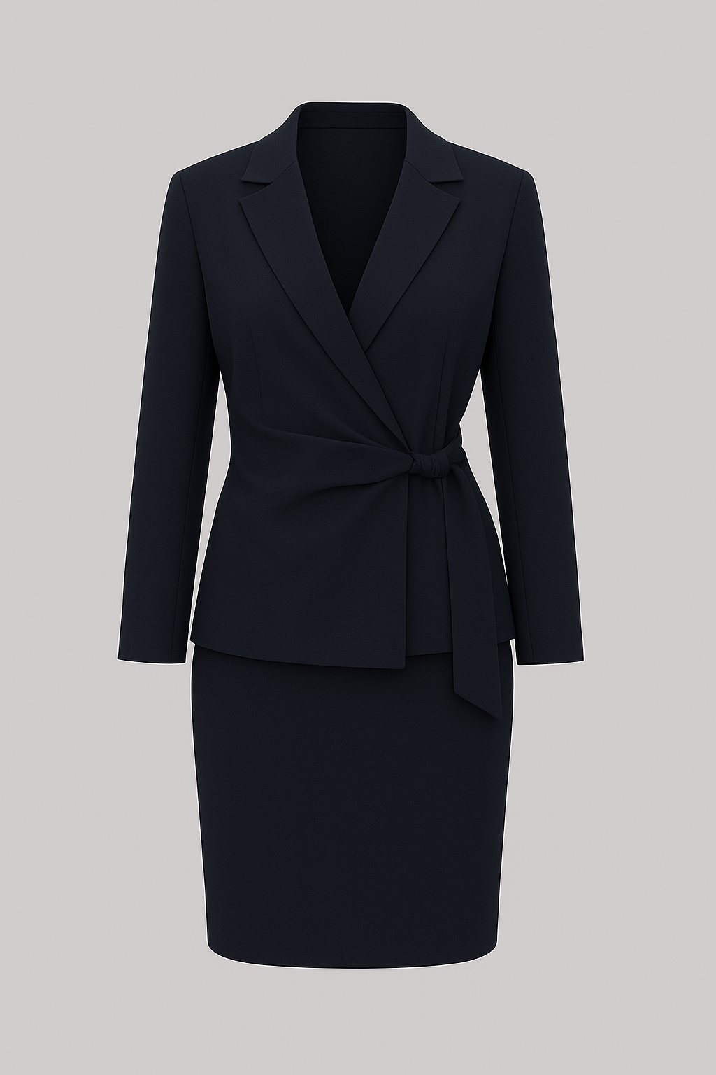 Navy Wrap Blazer Skirt Suit