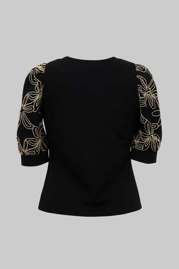 Embroidered Puff Sleeve Top