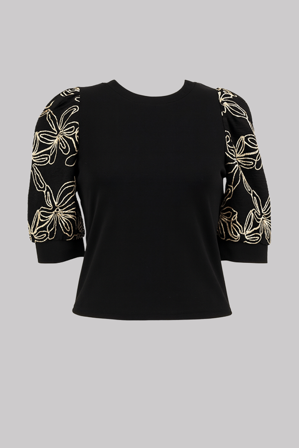 Embroidered Puff Sleeve Top
