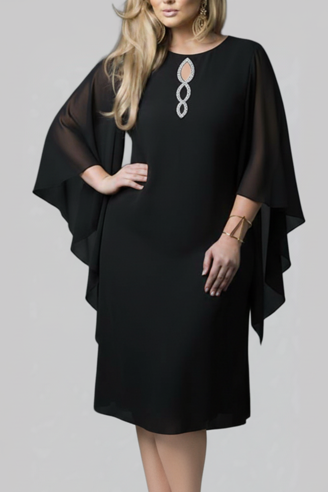 Elegant Cape Sleeve Shift Dress (Plus Size)