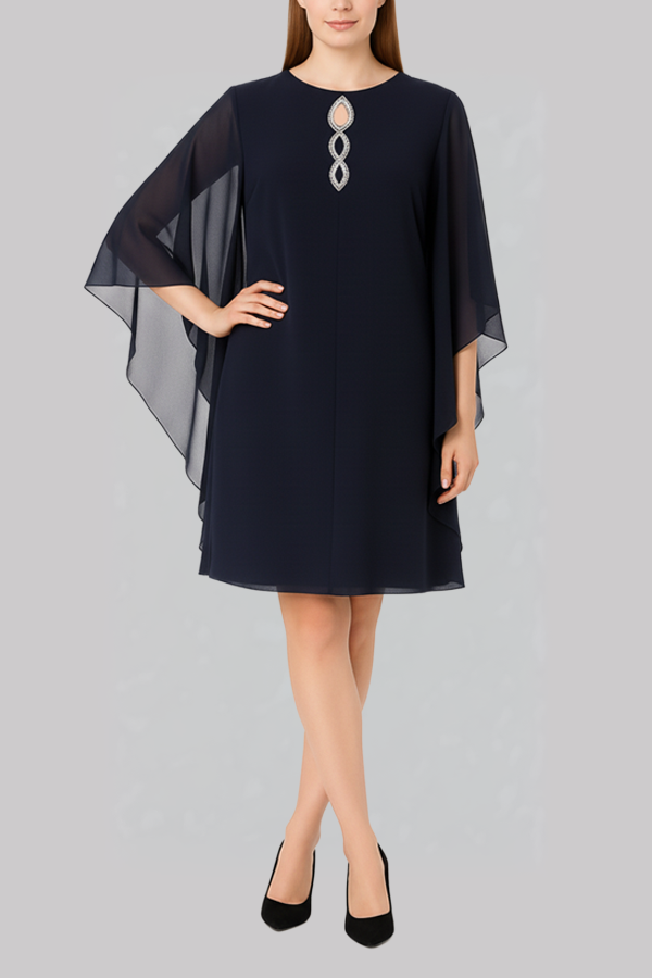 Elegant Cape Sleeve Shift Dress