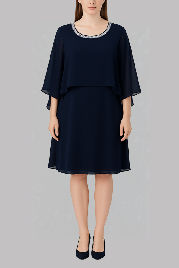 Embellished Cape Overlay Dress