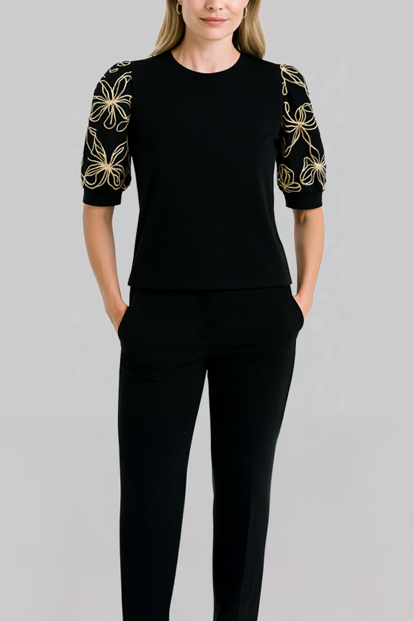 Embroidered Puff Sleeve Top