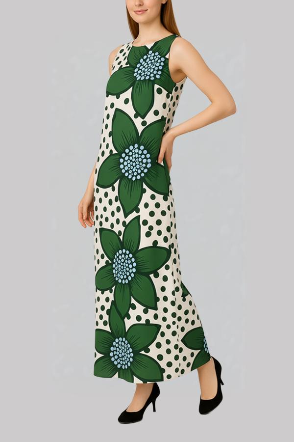 Floral Print Sleeveless Maxi Dress