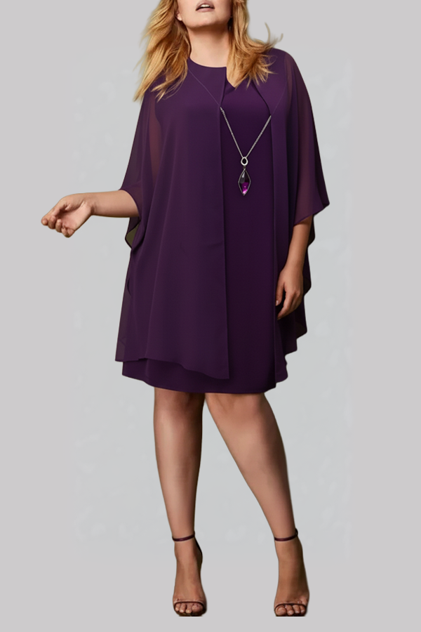 Chiffon Cape Overlay Dress (Plus Size)